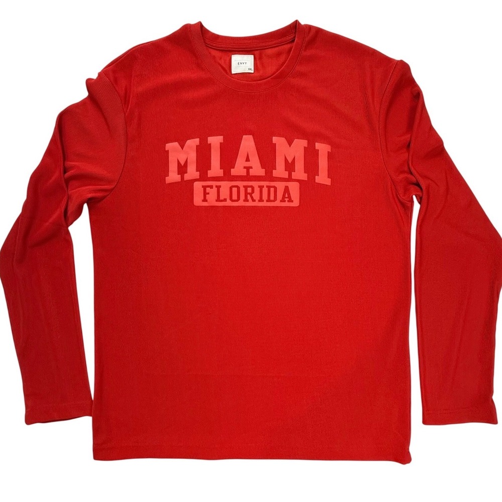 Envy‎ Mens Miami Florida Ribbed Long Sleeve Graphic Tee Red XXL